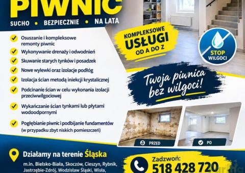 Osuszanie i remonty piwnic, pogłębianie i podbijanie fundamentów Śląsk/Małopolska - 2/2